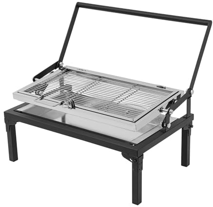 Barbecue de camping portable pliable avec grille de cuisson rotative à 360 ° en acier inoxydable pour extérieur, jardin, balcon, pique-nique, voyage, barbecue de table compact