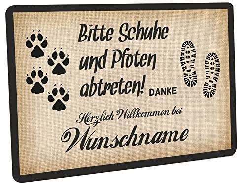 Crealuxe Personalisierbare Fußmatte- Bitte Schuhe und Pfoten abtreten - Türmatte mit Wunschtext, Name oder Motiv – rutschfest – 60x40 cm – Türvorleger für Innen & Außen – Einzug, Hausflur oder Büro