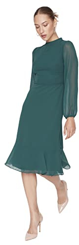 TRENDYOL Damen Gerade Midi Lange Ärmel Tag Nacht Regulär Kleid Robe, Vert, 40 Femmes