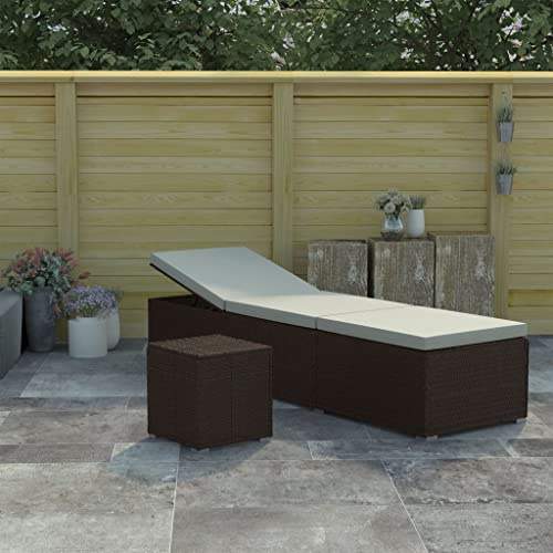 KTHLBRH 【Blitzlieferung】 Sonnenliege Outdoor-Freizeitstuhl, Allwetter-Freizeitstuhl, geeignet,Innenhof, Garten, Strand, Schwimmbad, Balkon,mit Auflage und Teetisch Poly Rattan Braun