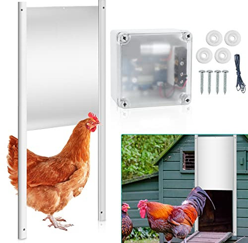 Izrielar Hühnerklappe Automatische Hühnertür mit Zeitschaltuhr & Lichtsensor Türöffner Hühnerstall 22x32cm für sichere Hühnerhaltung