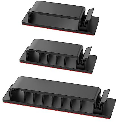 Halsouy Cable Management Clips, 20Pcs Cord Organizers Wire Clips Cord Holder for TV PC Ethernet Cable Desk Home Office (Black)