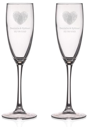 Wanapix | Pack de 2 Copas de Cava Personalizada | Con Nombre o Texto | Copa de Champagne Cristal Grabada a Láser | Boda/Aniversario/San Valentín | 20cl. | Nombres y Fecha| Love Floral