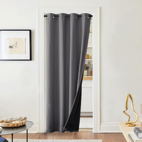 PONY DANCE Türvorhang Thermo Hitzeschutz Doppellagige und Dicke Verdunklungsvorhänge Grau 1 Stück H 220 x B 140 cm Ösenvorhang Blickdicht Schlafzimmer Gardinen Wärmeisolierend