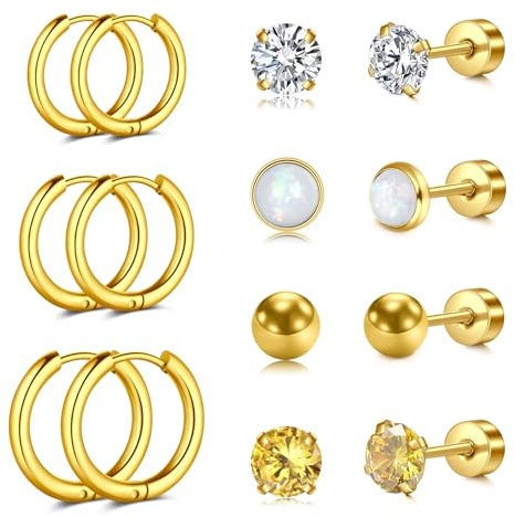 AVYRING 7 Paia di Orecchini a Bottone per Donna, 20G Orecchini Cartilage Helix Flat Back con CZ, Margherita, Cuore, Nappe, Acciaio Chirurgico Ipoallergenico Impilabili Sleepers Huggie Hoop Orecchini