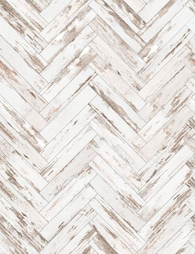 Meihodan Vintage White Wood Peel and Stick Wallpaper Rustic Removable Contact Paper Herringbone Wood Boards Plank Self Adhesive Wall Paper for Rooms Kitchen Countertop Cabinet (17.7 x 118)
