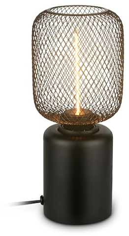 BRILONER - Tischlampe mit Drahtgeflecht, Kabelschalter, Warmweiß, Lampe, Nachttischlampe, Tischleuchte, Dekolampe Flur, Bürolampe, Leselampe, Wohnzimmer, Schlafzimmer, 10 x 25 cm (DxH), Schwarz
