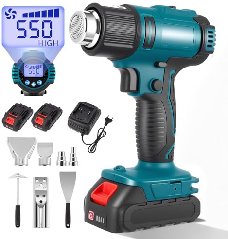 Yapasopu Pistola ad aria calda a batteria, con 2 batterie da 4,0 Ah, 50-550 °C, saldatrice per plastica senza fili, kit soffiante ad aria calda wireless, include 5 ugelli e 2 raschietti