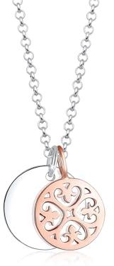 Elli Halskette Silber 925 Rosé 18K Vergoldet Bicolor Kreis Plättchen Ornament Anhänger Kette Damen Schmuck Geschenke für Frauen Mädchen Mama Freundin, Silberkette Länge 45 cm