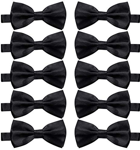 Lot de 10 nœuds papillon pré-noués élégants noirs avec bande de cou réglable, idée cadeau pour homme et garçon