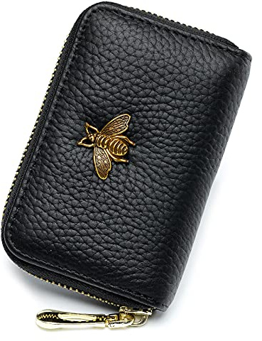 imeetu Card Holder Wallet RFID Credit Card Holders for Women Slim Leather Ladies Card Holder with 12 Card Slots & 2 Wide Cash Slots (Small, Black)