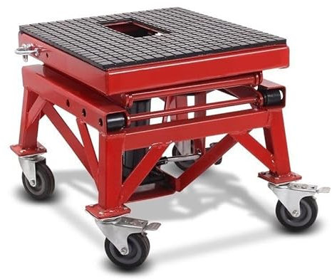 Cruizer - Cavalletto centrale idraulico alza moto cross trial enduro in metallo di colore rosso per manutenzione, con ruote, portata massima 135 kg