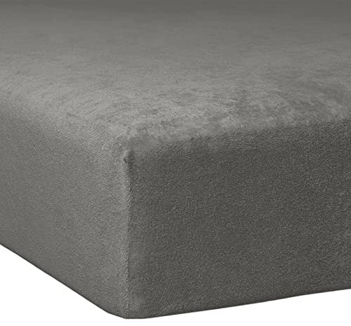 TRAUMSCHLAF weiches, elastisches Flausch Biber Boxspring Matratzen Spannbettlaken mit Rundumgummi, Größen 140x200 cm - 160x200 cm, Schiefer