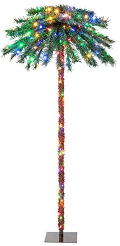 COSTWAY 180 cm Künstliche Palme beleuchtet, Kunstbaum mit 210 vierfarbigen LED-Leuchten, Weihnachtspalme mit 64 PVC-Spitzen & Metallständer, Lichterbaum für Weihnachten Karneval, Zuhause und Büro