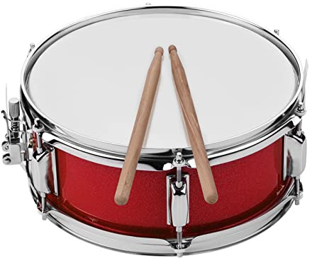 Btuty 12 Inch Snare Drum Head with Drumsticks Shoulder Strap Drum Key for Student Band (Red)
