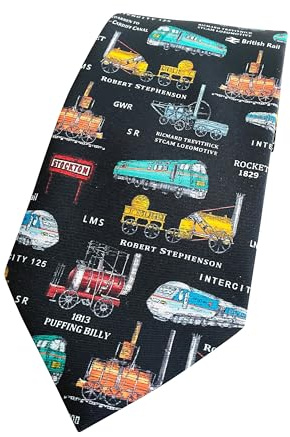Tie Studio Polyester Tie - History of Trains on Black (TS1083) (Black)