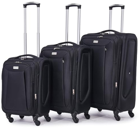 VERTICAL STUDIO Tromso Stoffkoffer 20 24 28 Trolley 3er-Set, Teleskopgriff, Zahlenschloss, inkl. Handgepäckkoffer, pflegeleicht und widerstandsfähig (schwarz)