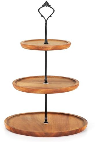 E-ROOM TREND Etagere Tortenständer/Cupcake Ständer aus Holz | Kuchenplatte Kuchenständer Halter Servierständer mit Metallgriff | für Geburtstag Nachmittagstee Party Hochzeit(MDP1BN30)| 3 Etagen | Groß