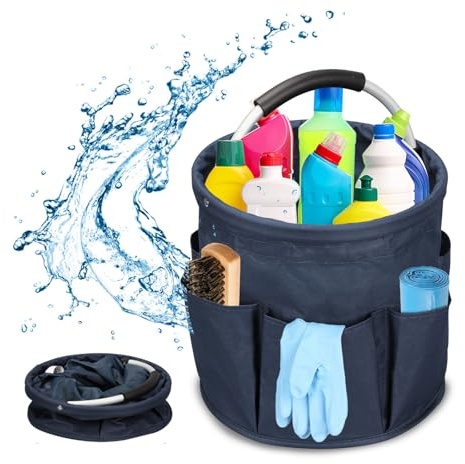BlyeMichdi Cleaning Caddy with Handle, 17L Foldable Cleaning Bag Storage Basket, Cleaning Products Organiser, Portable Multi Pocket Organiser Bag for Home, Kitchen, Bathroom, Office(Blue)