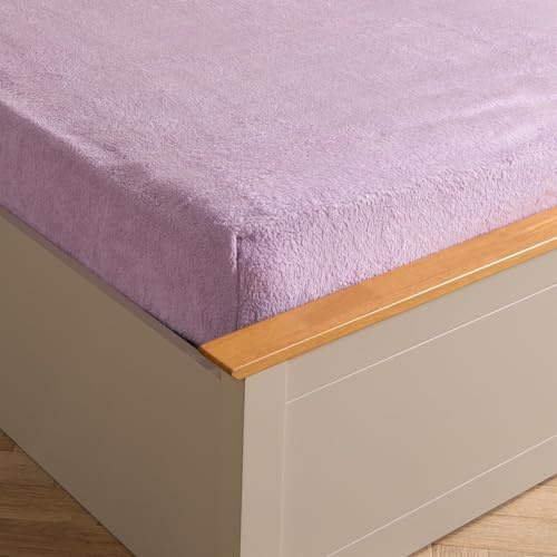 Brentfords Teddy Fleece Fitted Sheet, Super Soft Warm Fitted Bed Sheets Double Thermal Luxury Winter Bedding Cuddly Bed Sheets Teddy Bear Bedding Easy to Use Fit, Lilac