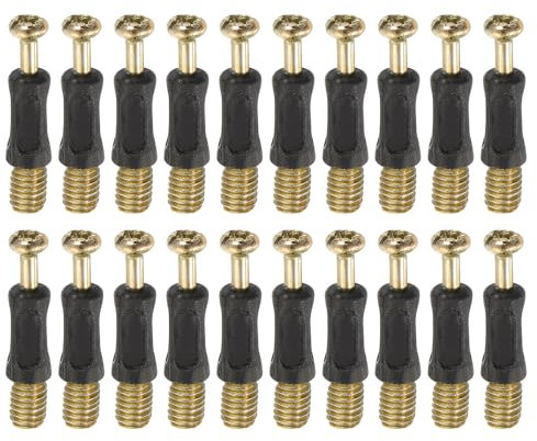 sourcing map 30Pcs 32mm Furniture Connecting Fittings, Thread Bolts Dowels Screws, Metal Dowel Fitting Fasteners for Cabinet Drawer and Wardrobe Furniture, Black