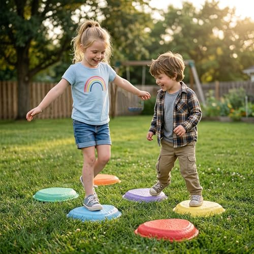 makarci Stepping Stones for Kids,6pcs Toddler Sensory Toys Kids Coordination & Motor Skills Play Indoor and Outdoor,Durable and Nonslip Rubber Rim Balance Stones for Kids Aged 3+, Obstacle Course
