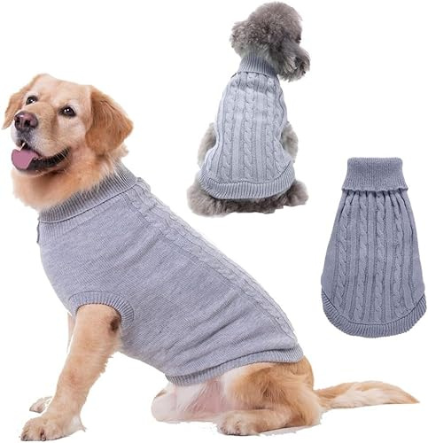 FFWTPY Jersey Trenzado Cuello Alto Mascota Suéter Tejido Clásico Ropa Térmica Abrigo Invierno Perros Pequeños Medianos Grandes