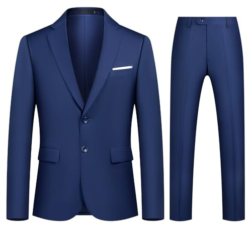 Autsel Mens Suits 2 Piece Slim Fit Two Buttons Business Wedding Formal Dinner Tuxedo Classic Suit Blazer Trousers Navy Blue M
