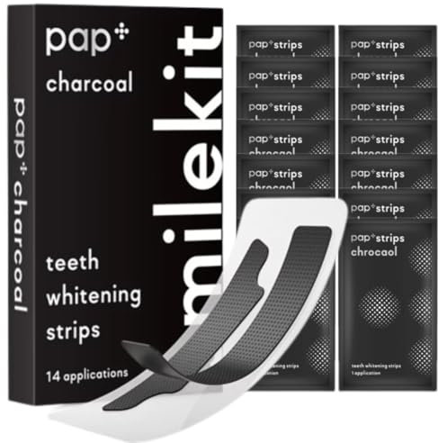 SmileKit® Pap+ Charcoal Teeth Whitening Strips | Teeth Whitening Kit | Teeth Strip | Teeth Whiteners | Powder Alternative | UK Supplier | Pack of 28 Strips, 14 Treatments