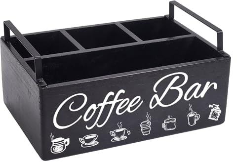 CREATCABIN Organizzatore Stazione del caffè in Legno Accessori Bar Maniglia Stile Fattoria Porta Cialde caffè Kcup Cestino Bar del caffè Bancone Zucchero tè Amanti del caffè 28.7x11cm