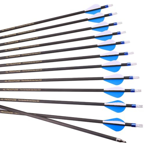 PHILOCS 12pcs 28-Pulgadas 400-Spine Flecha Punta Extraíble Flecha de Puntería Flecha de Caza 2 Pluma de Plástico Flechas de Carbono para Arco Largo Arco Recurvo Arco Compuesto Tiro con Arco Azul