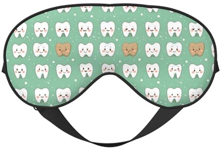Máscara de sueño para los ojos para hombres y mujeres, diseño de dientes lindos y brillantes con hebilla ajustable, máscara de sueño opaca y cómoda para hombres y mujeres – Diadema divertida para