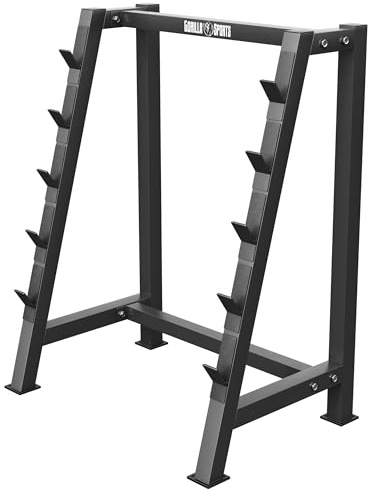 GORILLA SPORTS® Rack de Rangement Musculation - pour Barres Longues, 84x57x104 cm, Charge Max. 100 kg/Étagère, Noir/Blanc - Support Haltères, Squat, Repose-Barre, Sport, Gym, Fitness (Noir)