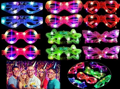 Abiyou Gafas Luminosas LED, 12 Piezas Gafas LED Fiesta, Gafas Led Gafas, Fiesta Gafas Neón, Gafas de Neón, Gafas Luminosas para Fiestas, Gafas de Fiesta, para Fiestas Cumpleaños (6 Estilos)