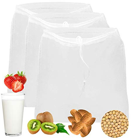 Rosenryan Sacchetto di Latte alle Noci,3 Pack 200 Micron Sacchetti di Latte di Mandorla Riutilizzabili in Nylon caffè, tè, Succhi Filtro a Rete Sacchetti di Cibo 12x12