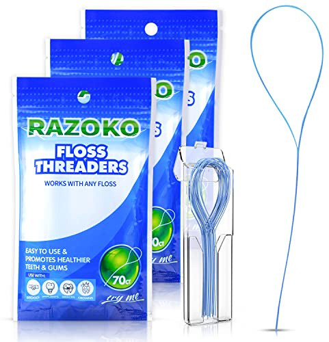 RAZOKO Floss Threaders | Dental Floss Threaders for Braces, Bridges, and Implants |210PCS (Pack of 3)