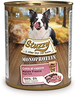 Stuzzy, Cibo Umido per Cani Adulti al Gusto Maiale Fresco, Preparato Monoproteico in Patè - Totale 4,8Kg (6 Lattine da 800G)