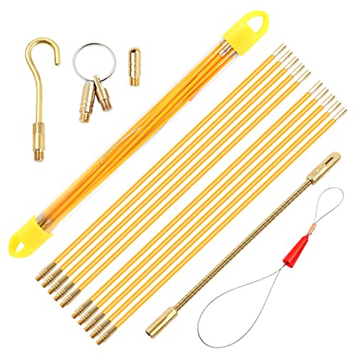 Juego de 10 varillas para cables con muelle guía para instalación de cables y corriente doméstica (330 mm, amarillo)