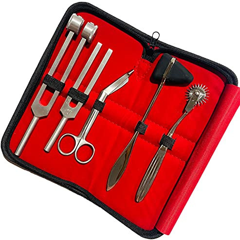 Innotech Diagnostics Reflex e Neurologia, diagnostica di sensibilità, set da 5 pezzi, con ruota nervosa, martello riflesso, forbici e diapason con 512 Hz e 128 Hz (set riflettente)