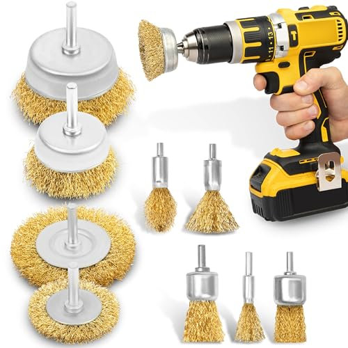 BLOSTM Cepillo de Alambre para Taladro - 9pcs Cepillo para Taladro para Limpieza, Eliminación de Óxido, Pulido y Eliminación de Pintura - 9 Piezas