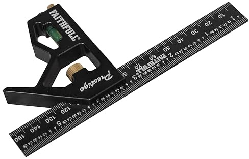 Faithfull Prestige Kombinationswinkel, Schwarz, Aluminium, 150 mm (6 Zoll) – Multifunktionales Mess- und Anreißwerkzeug mit Wasserwaage und Anreißnadel für Holz- und Metallbearbeitung