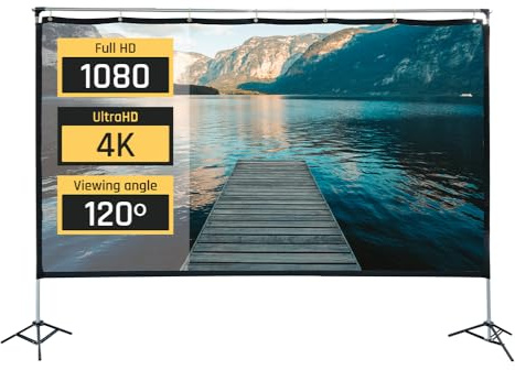 iggual Pantalla Proyección 100 Panorámica 16:9- Plegable y Portáil con Soporte - Visión 120º- Apta Interior y Exterior- Compatible 4K y Cualquier Proyector-Bolsa Transporte y Soporte (221x124 cm)
