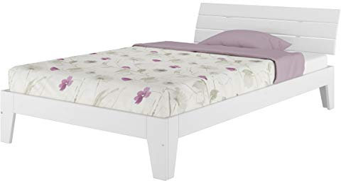 Erst-Holz®Breites Einzelbett in Überlänge 120x220 Massivholz Kiefer Holzbett in Weiß V-60.54-12-220Wohne Zubehör
