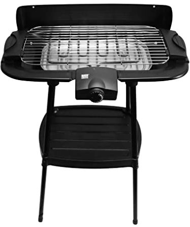 BASS, Parrillera Eléctrica 2 En 1, Independiente Y Como Dispositivo De Sobremesa, Parrilla De Mesa - Barbacoa Para Interior Y Exterior - Revestimiento Antiadherente Y Bandeja Recogegrasas, 46x23 Cm
