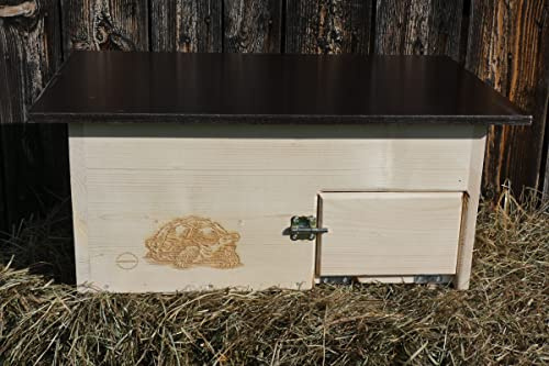 Schildkrötenhaus mit Boden, Tür und Rampe 20mm Fichtenvollholz Variable Belüftung Witterungsbeständiges Dach (Natur)