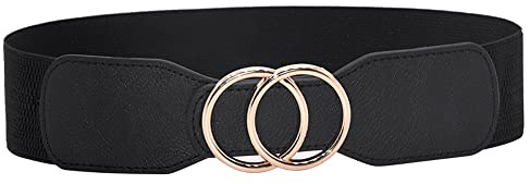 Weenkeey Ceinture Élastique Large pour Femme - Extensible Rétro Tendance avec Boucle à Double Anneau pour Robes et Manteaux - Noir, Taille Unique