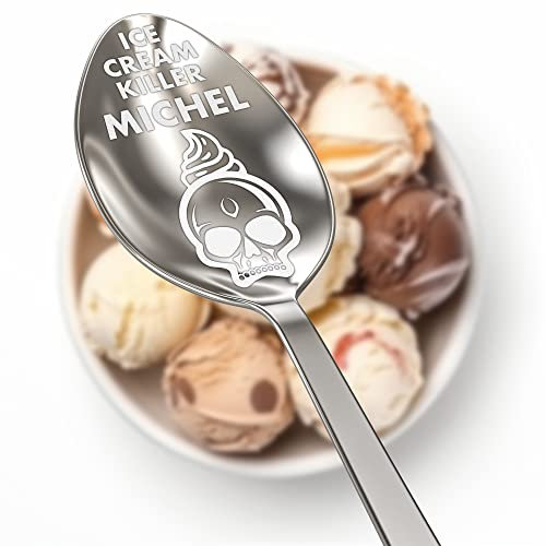 Geschenkfreude Eislöffel personalisiert - persönlicher Löffel mit Gravur - Papa the ice cream killer - tolle Geschenkideen zum Vatertag - Silber Eislöffel mit Namen - Geschenk zum Vatertag