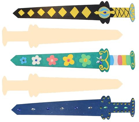 Wooden Handmade Crafts Sword 5 /DIY Children's Imitation Diamond Set - Handmade Painting Paint Paste Diamond Sword, Blank Make Your Own