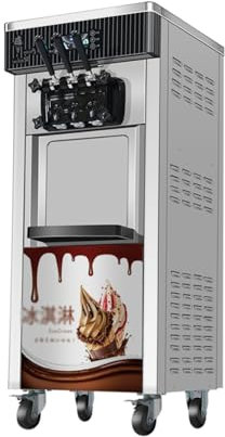 WAOCEO Máquina para Hacer Helados Máquina expendedora de Helados, refrigeradores comerciales, móvil, Sabor Tricolor, Conos Dulces, Equipo de congelación Maquina de Helados