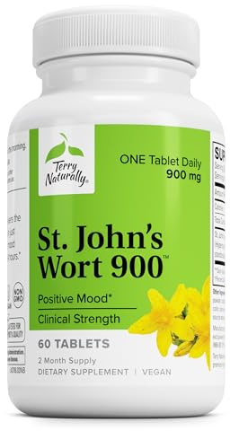 Terry Naturally St John's Wort 900-60 Tablets - Provides Full Clinical Dose - Non-GMO, Vegan, Gluten Free - 60 Servings